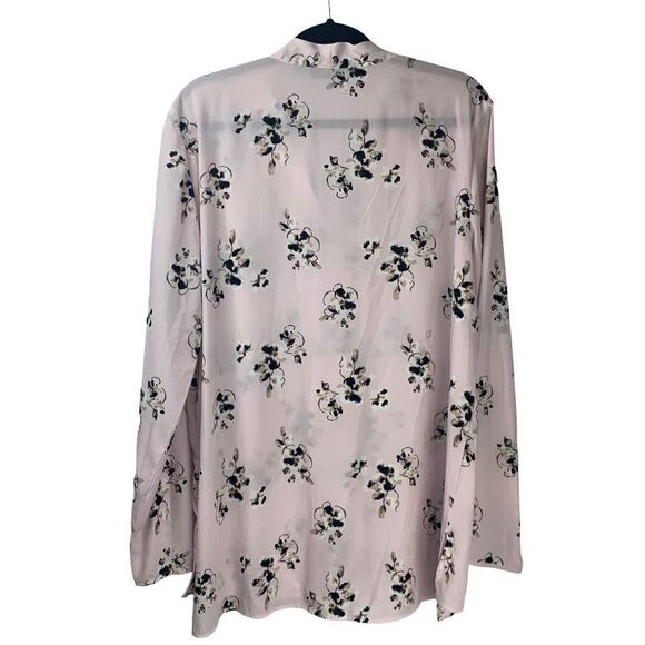 Attention Pink V-neck Long Sleeve Floral White Blouse Top Size XL - Picture 2 of 8